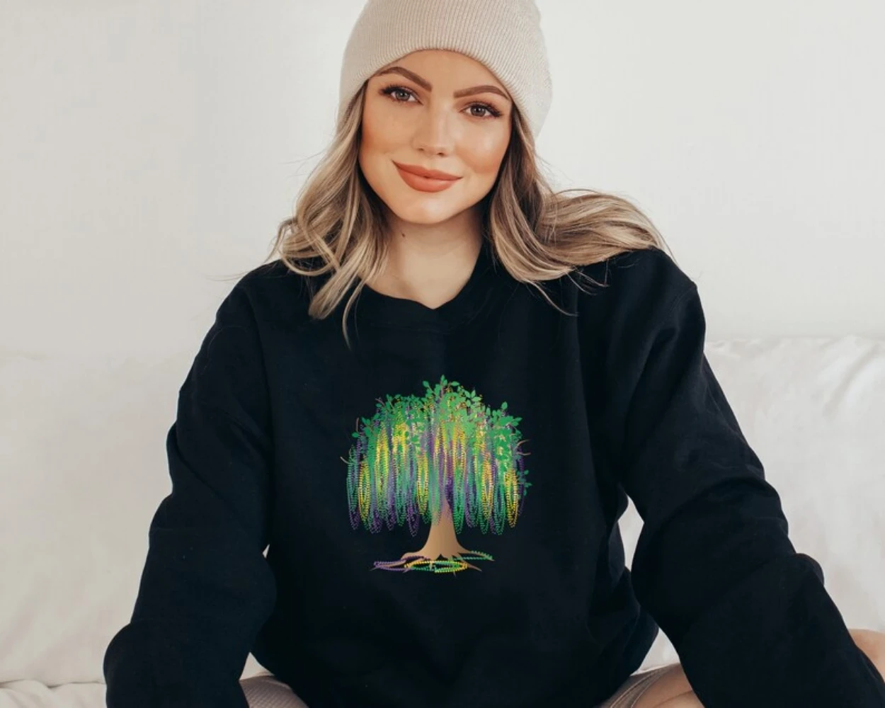 NOLA Shirt Watercolor Mardi Gras Tree Sweatshirt Fat Tuesday New Orleans Pullover Top Happy Festival Carnival Mardi Gras DayGift