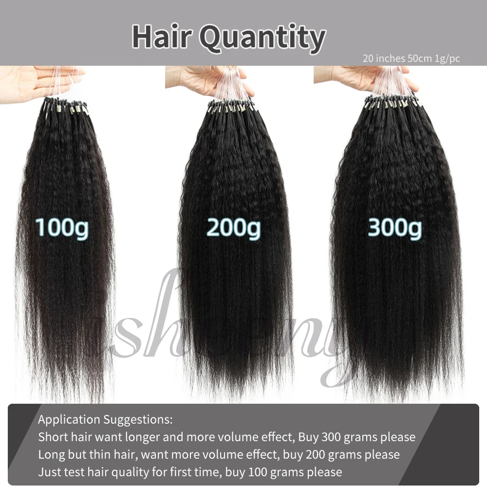 Human Hair Extensions Isheeny Micro Loop Kinky Straight Human Hair Extensions 12"-26" Brazilian Coarse Micro Ring Real Human