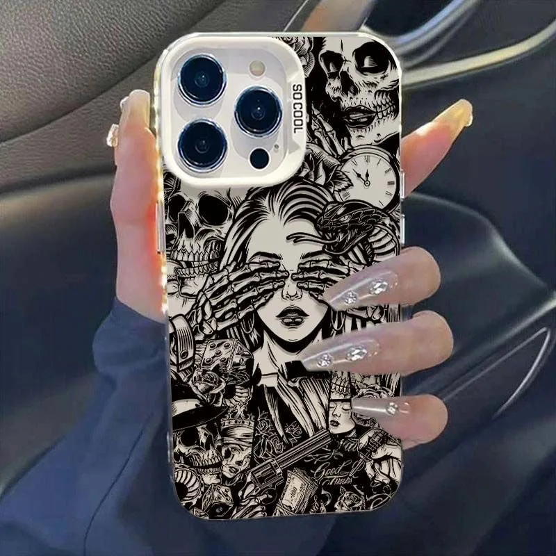 Black Skull Girls Matte Phone Case - Edgy Design Protective Back Cover