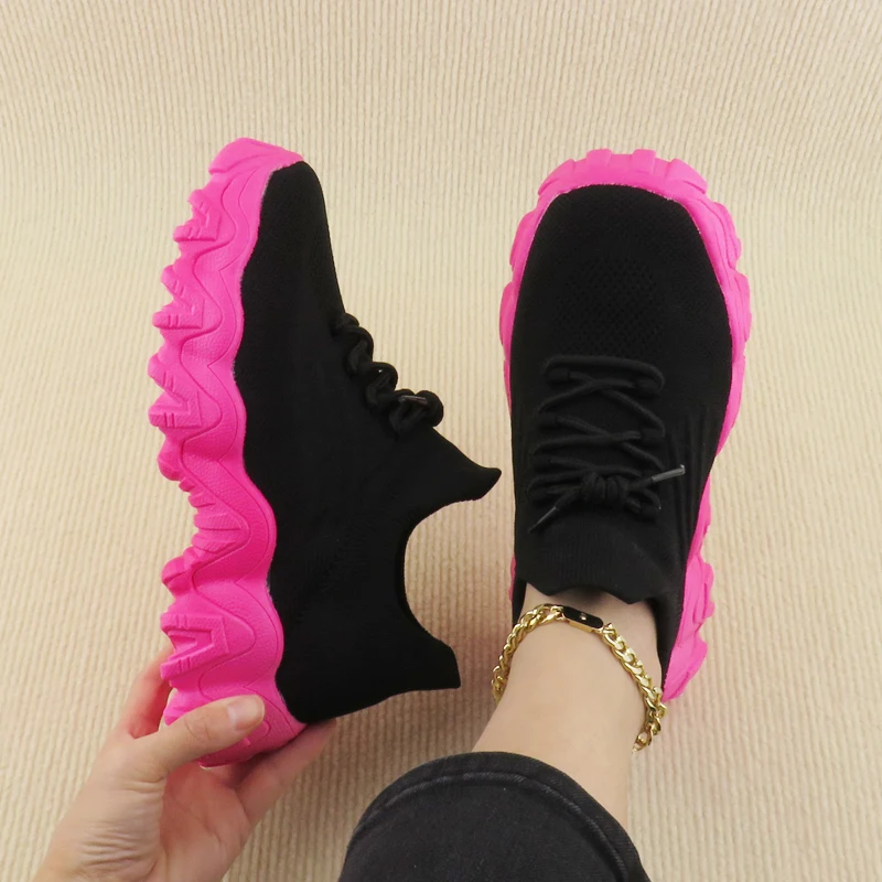 Summer Knit Men's Sneakers Casual Comfortable Breathable Sock Sneakers Women Fashion Platform Lace-up Socks Running Shoes Men