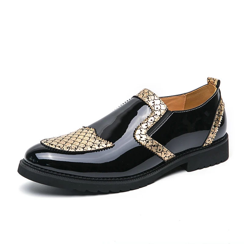 Luxury Brand Golden Leather Shoes Mens Loafers Slip on Casual Shoes Fashion Business Formal Wedding Party Office Leisure Shoes 2