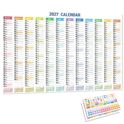 Vibrant 2027 Wall Calendar with Stickers & Memo Sections (White)