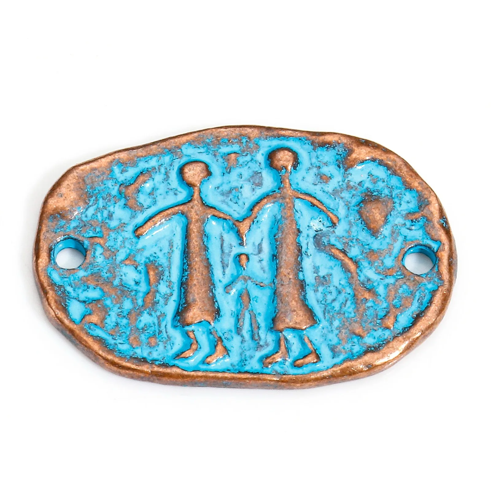 10 Stück Bohemian-Stil Anschlüsse Antik Kupfer Blaue Patina Geometrische Charms Mond Blumenmuster Anhänger DIY Halskette Schmuck – Detail 4
