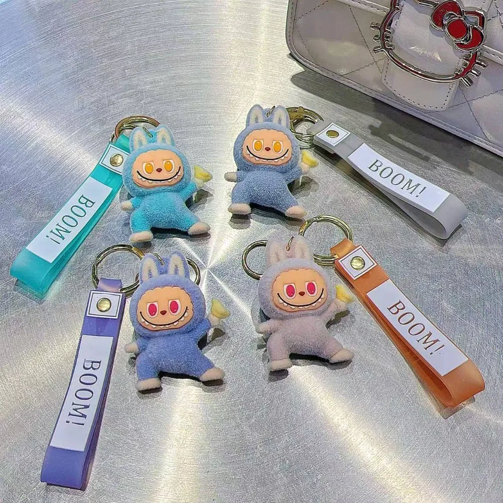 Labubu Flocking Fabric Keychain Pendant Bag Key Chain 1-Pcs