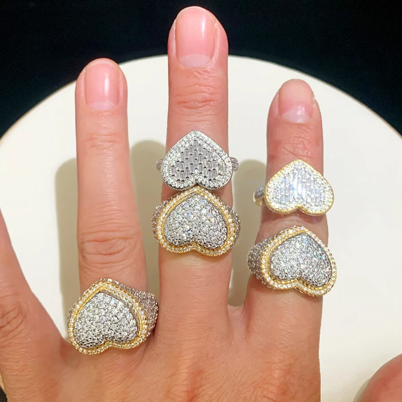 Iced Out Gold Silver Color Two Tone Punk Rock Ring Paved