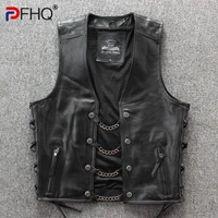 PFHQ 2023 Spring Trendy Men's Motorcycles Waistcoat Stylish Leather Jacket High Quality PU Punk Sleeveless Vest Coat Clothes New 1