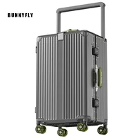 BunnyFly Suitcase Wide Handle Travel Suitcase Men 20 24  Carry-On Luggage Women PC Aluminum Frame Trolley Case