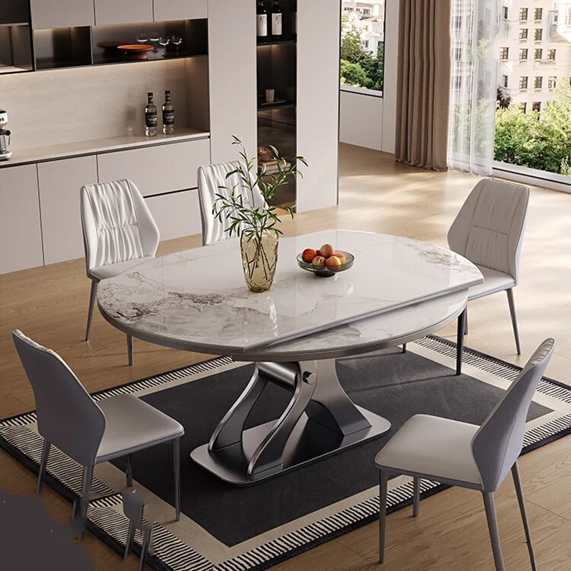Round Folding Dining Table Kitchen Chairs Marble Modern Luxury