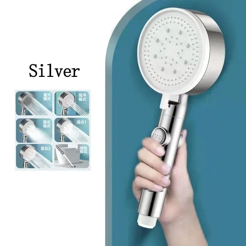 Rain Shower Head High Pressure 6modes Adjustable Bathing Sprayer Handheld Shower Head Bathroom Accessories Shower Parts