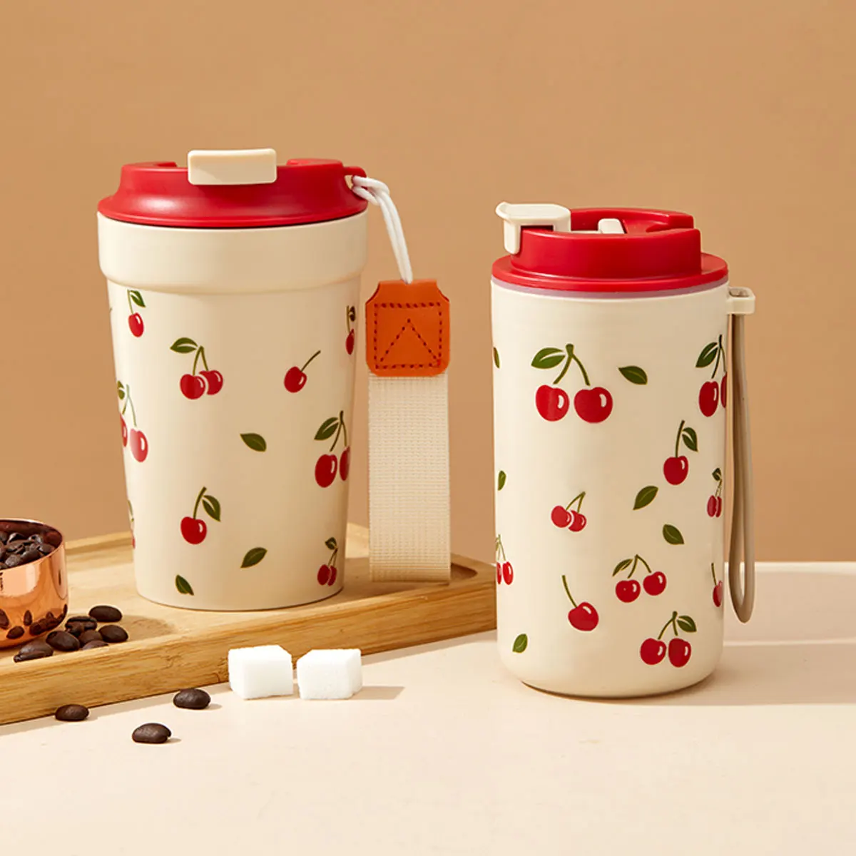 WORTHBUY Travel-Ready Leak-Proof Coffee Mug with Nylon Handle – Durable Hot & Cold Beverage Cup