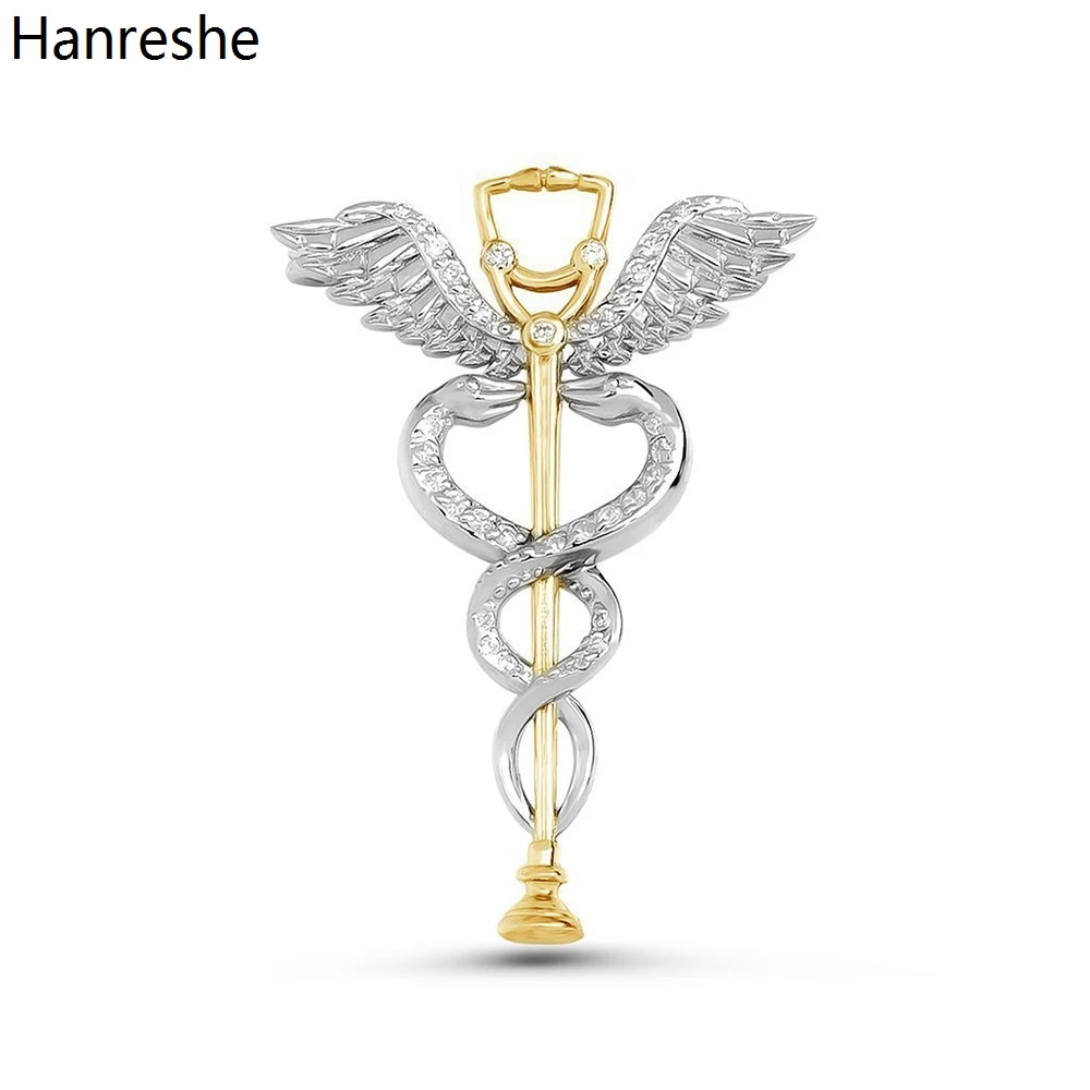 Hanreshe Luxury Caduceus Stethoscope Medical Brooch Pins Inlaid Crystal
