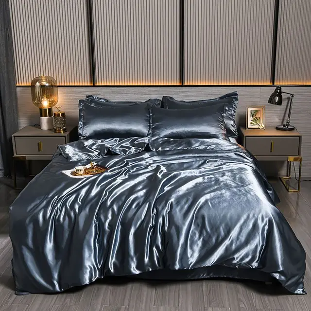 Ensemble de housse d'injathlon mûrier naturel, mélange de luxe, drap-housse, satin haut de gamme, soyeux, king size, parure de lit queen size 5