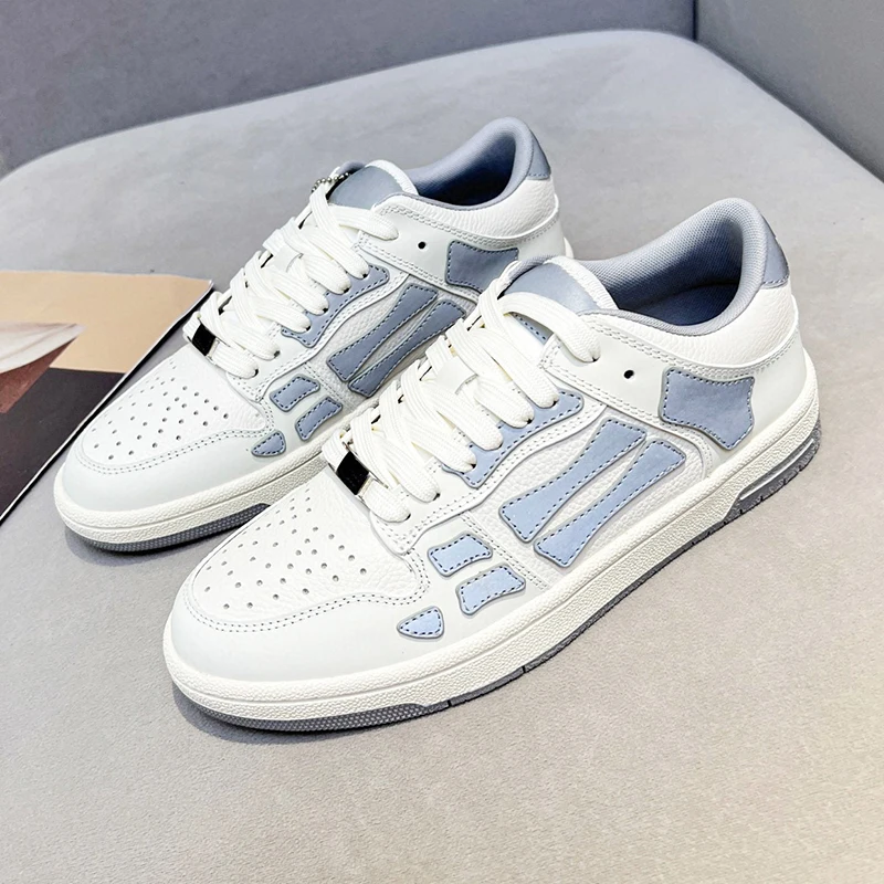 

2024 New Female Small White Shoes Spring Unique Bone Design Anti-Odor Sneakers Real Leather Material Thick Bottom Lovers Shoes