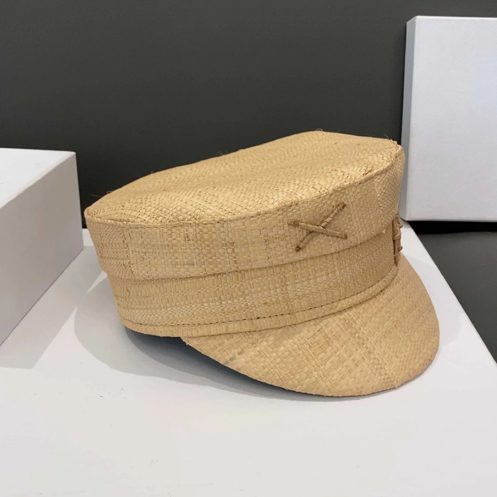 Spring and Summer Women Raffia Straw Flat Top Newsboy Caps