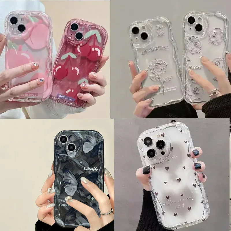 Custodia Per Xiaomi Redmi Note 12 4G 12S 11 10 Pro 11S 9 Clear Cherry Wavy Rose Heart Stars Couqe Redmi 12C 9C 9A 10 Poco F3 Cover