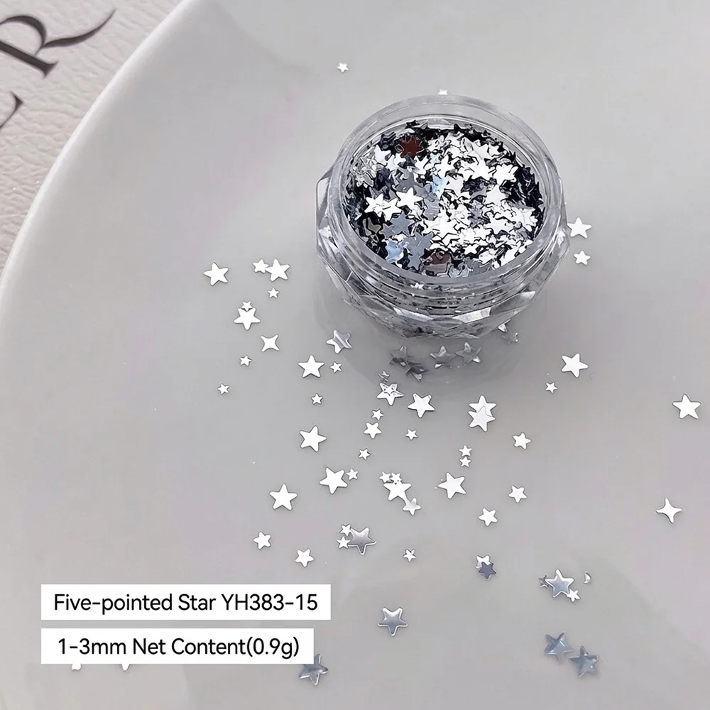 1 Box 3D-Silberstern-Nagelkunst-Pailletten, gemischte Größen, 1–3 mm, Starlight-Nägel, Glitzerflocken, glitzerndes Pentagramm, Maniküre, Pailletten-Dekor – Detail 6