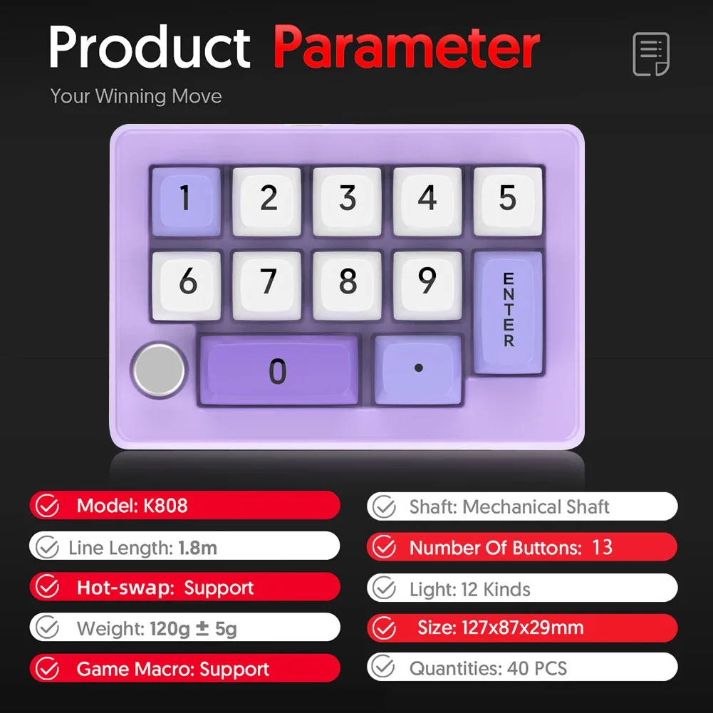 Mechanical RGB Hot Swappable Wired Mechanical Keyboard With knob Mini Gaming Keyboard 12 Color RGB Light 13 Key Keypad