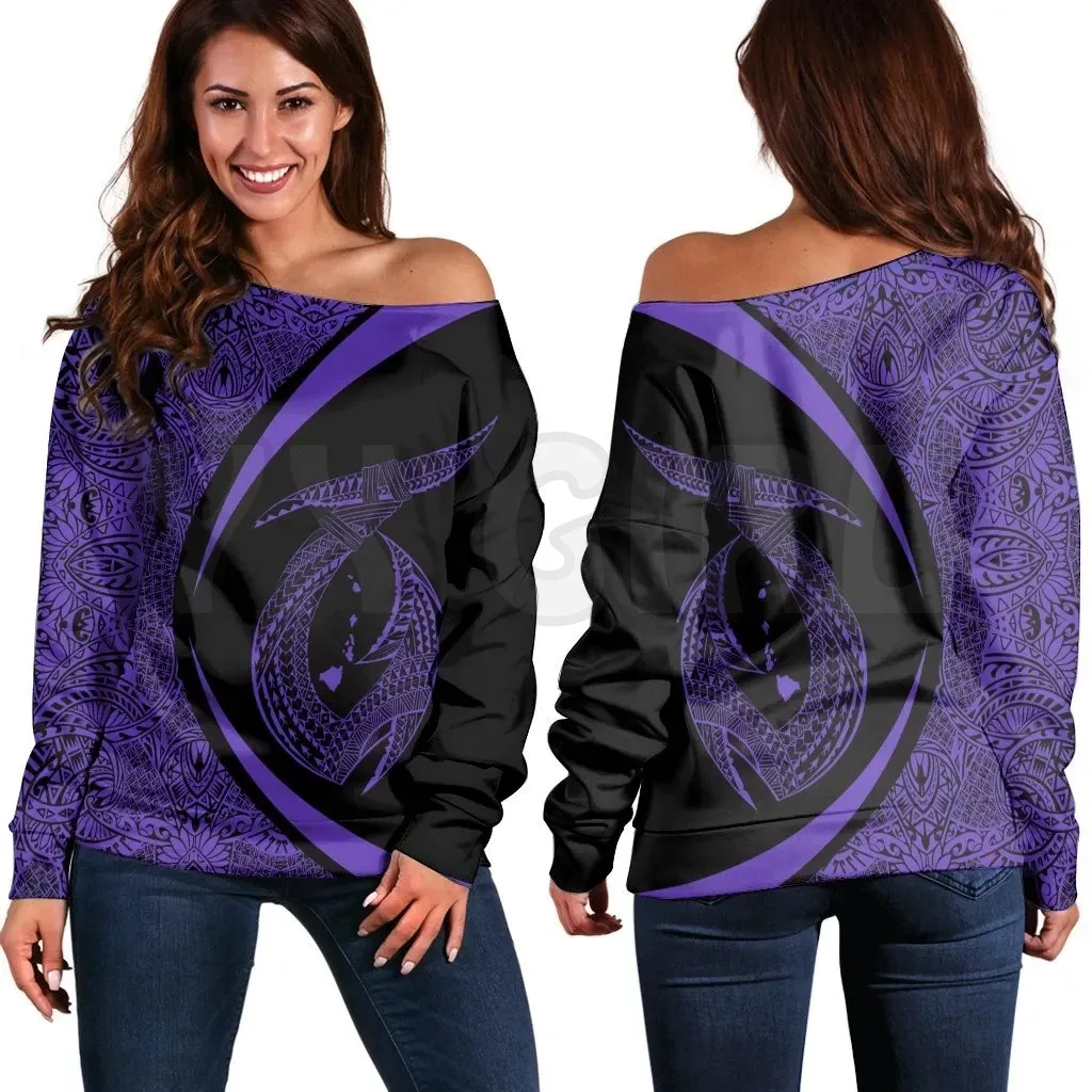 YX GIRL Hawaii Fish Hook Polynesian White 3D Printed Novelty Women Casual Long Sleeve Sweater Pullover