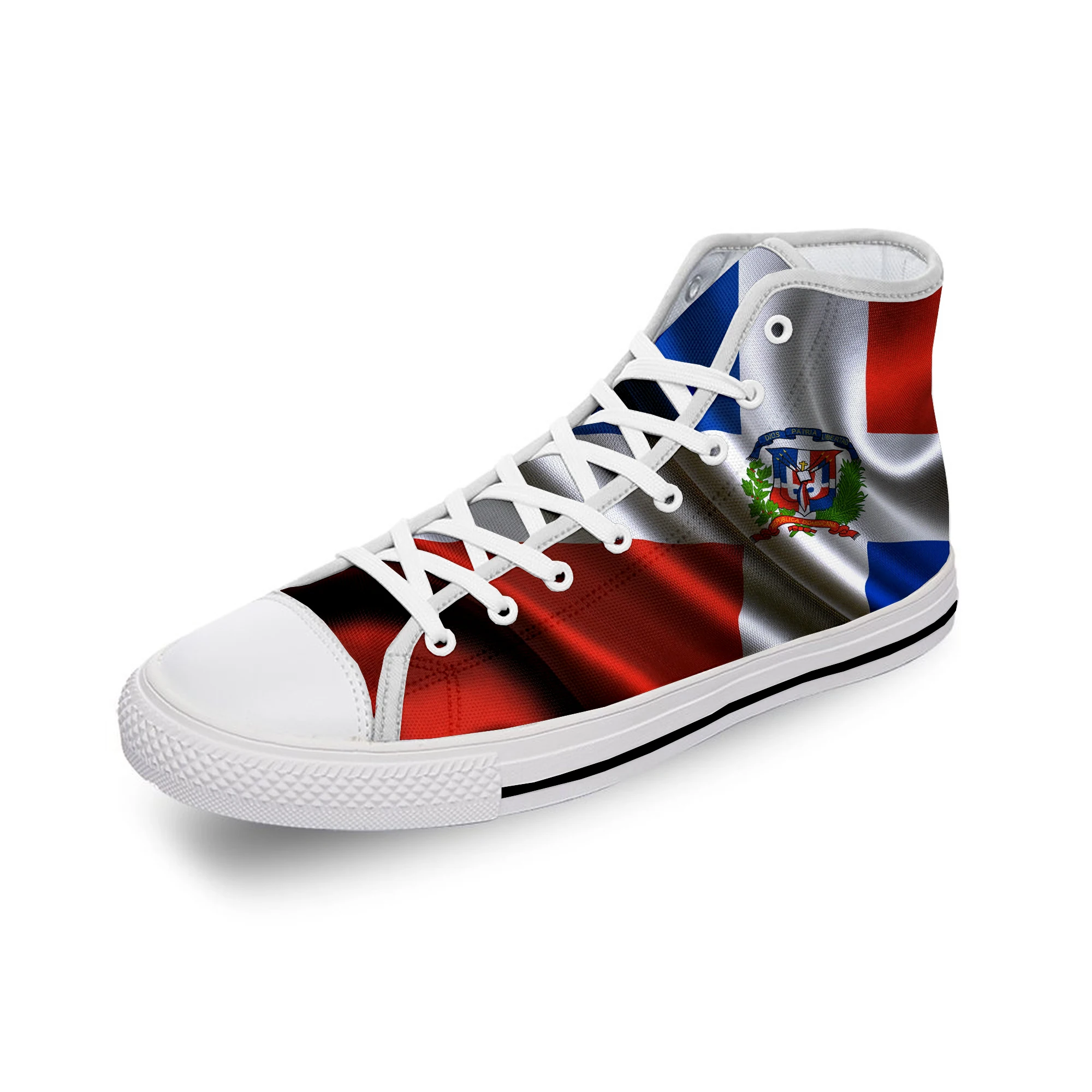 

Dominican Republic Pride Flag Patriotic White Cloth 3D Print High Top Canvas Shoes Men Women Lightweight Breathable Sneakers