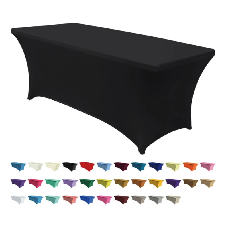 Stretch Spandex Table Cover Fitted Table Clothes for 4/6/8 Foot Rectangle Tables Black for Home Parties