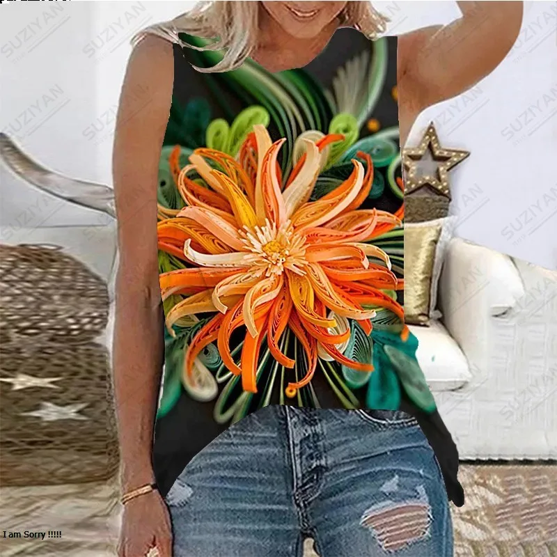 

Summer New Women's Fashion Sleeveless Tank Top T-shirt 3D Printed Beach Casual Loose and Simple Large Breathable Women's Top