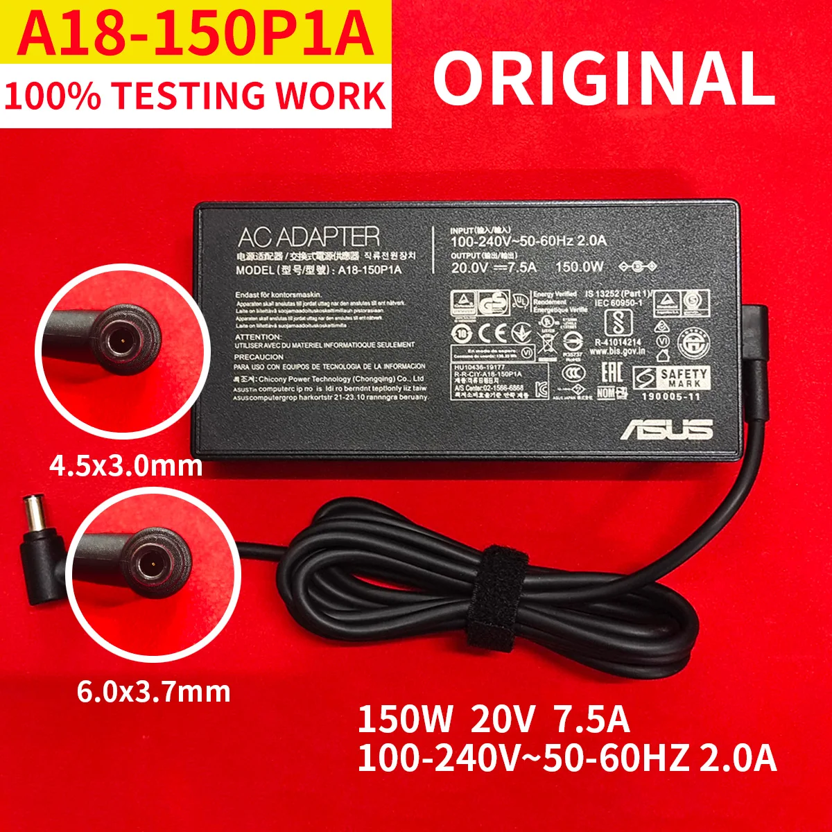 

A18-150P1A 150W 20V 7.5A 6.0x3.7mm OR 4.5x3mm For Asus ROG TUF GAMING G531GT G731GT FX505 Series Laptop Power