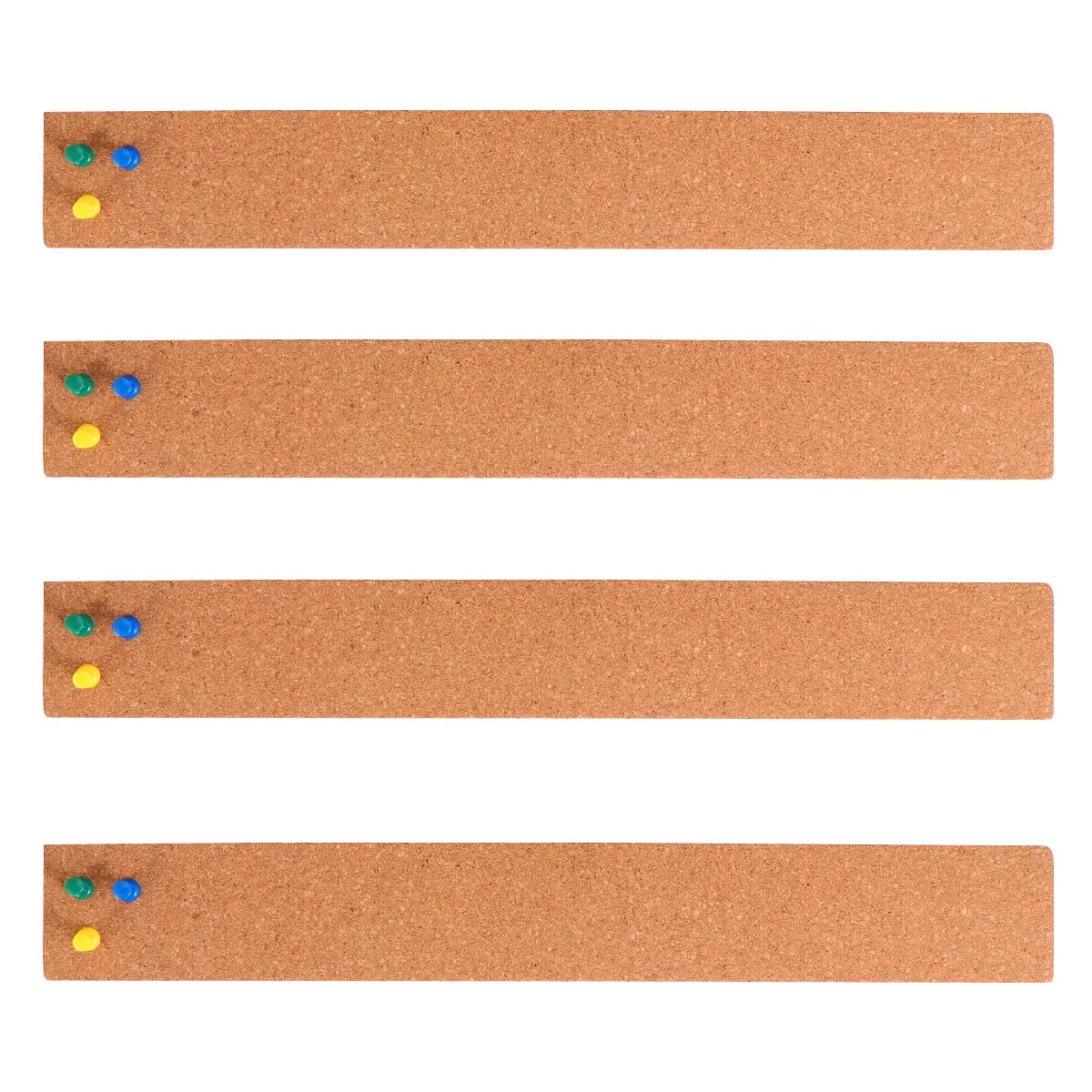 4Pcs 두꺼운 천연 코르크 보드 스트립(푸시핀 포함) 홈 오피스 회의실 카페용 나무 프레임 휴대용 게시판 바 스트립