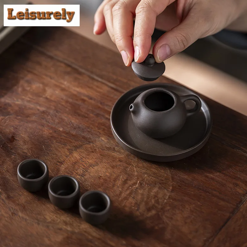 Fingertip Purple Clay Tea Set Complete Set Antique Pocket Mini Tea Ceremony Set Teapot And Tea Cup Set Tea Pet Teaware Ornaments