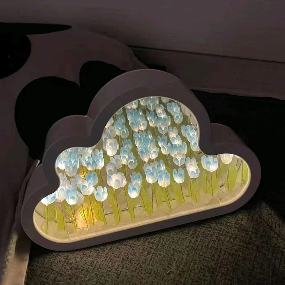 Clouds Tulip Lamps LED Night Light Mirror Table Lamps DIY Bedroom Ornaments Decoration Mirror Table Lights 5