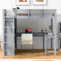 Full Size Loft Bed with Desk and Shelf - Gray 2