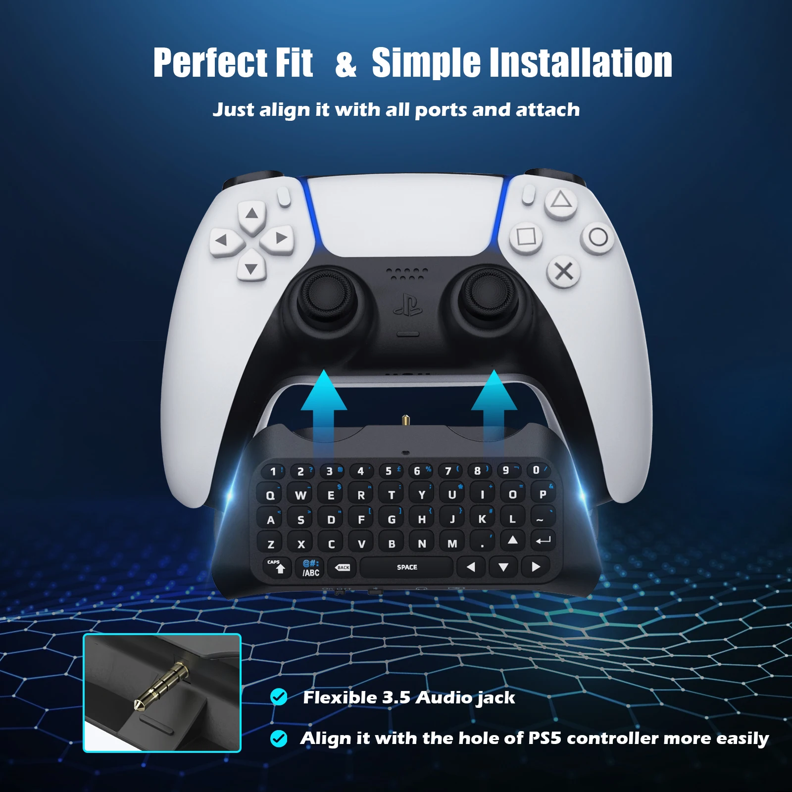 Wireless Controller Keyboard for PS5, Rechargeable Bluetooth Keyboard  Gamepad Online Gaming 47 Key Message Chatpad Keypad with Controller Holder  Clip