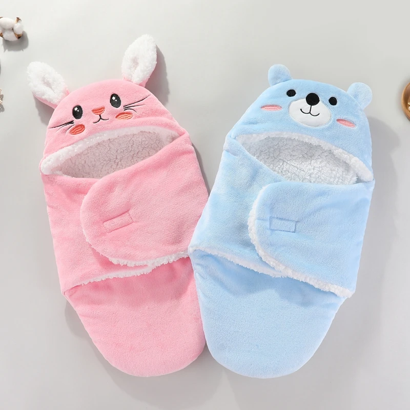 Soft Newborn Baby Wrap Blankets  Autumn Winter Flannel Cartoon Baby Sleeping Bags Cocoon For Babies Warm NewBorn Sleepsack 0-9M