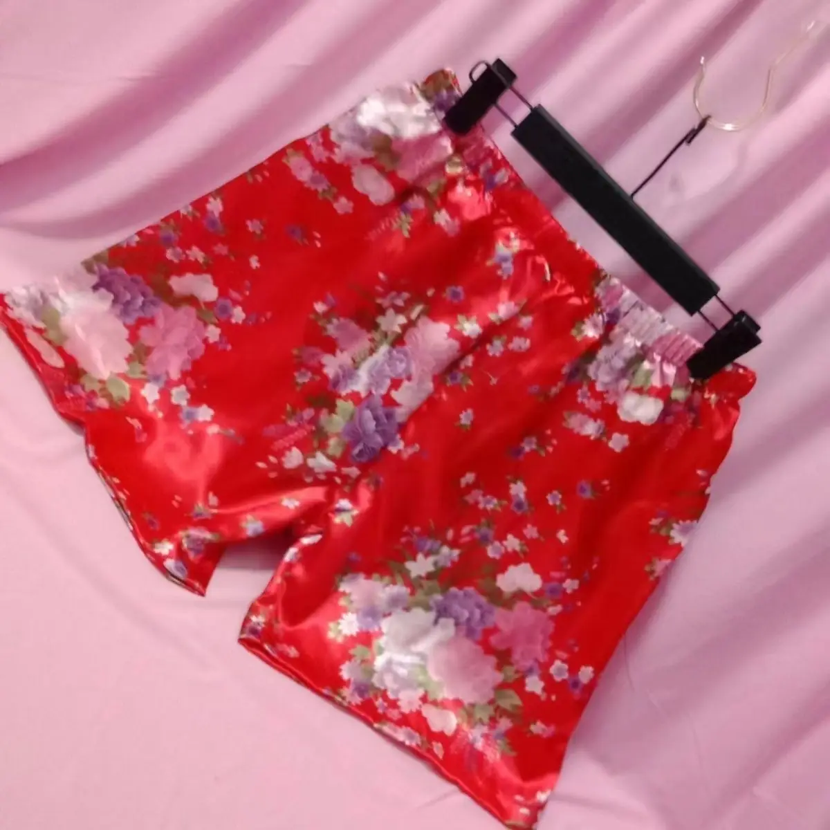 Summer Glossy Floral Print Satin Women Shorts Home Thin Plus Size Casual Sleeping Bottoms