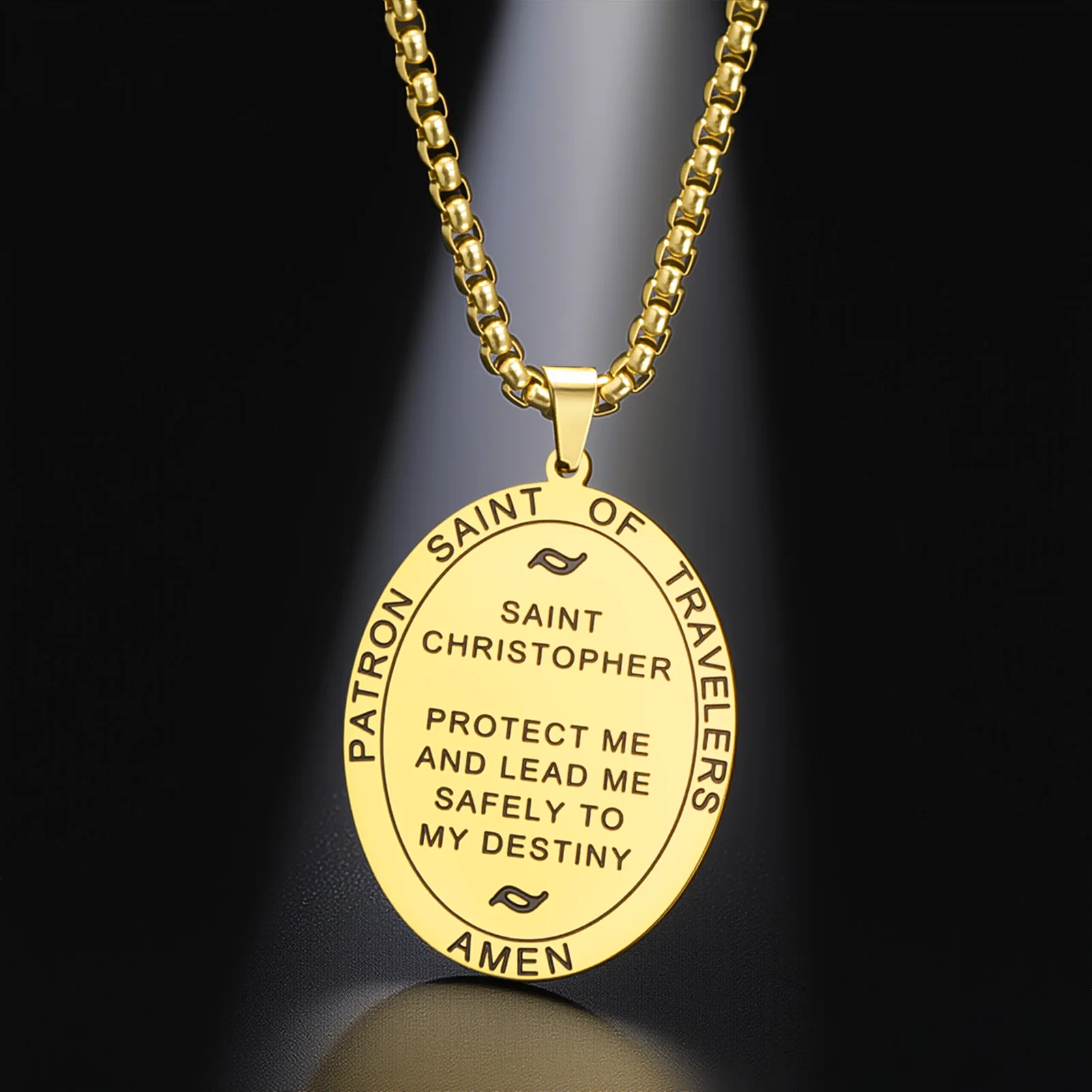 Kkjoy Heiliger Christophorus Erzengel Anhänger Halskette Doppelseitig Korrosionsbeständiger Edelstahl Schmuck Segen Herren Trendiges Geschenk – Detail 1