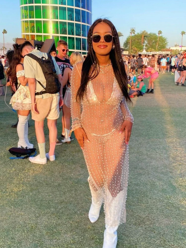 

Женские платья, новинка, летнее пляжное платье, прозрачные блузки, модная популярная блузка с бисером, Сетчатое платье с длинным рукавом, сексуальное платье