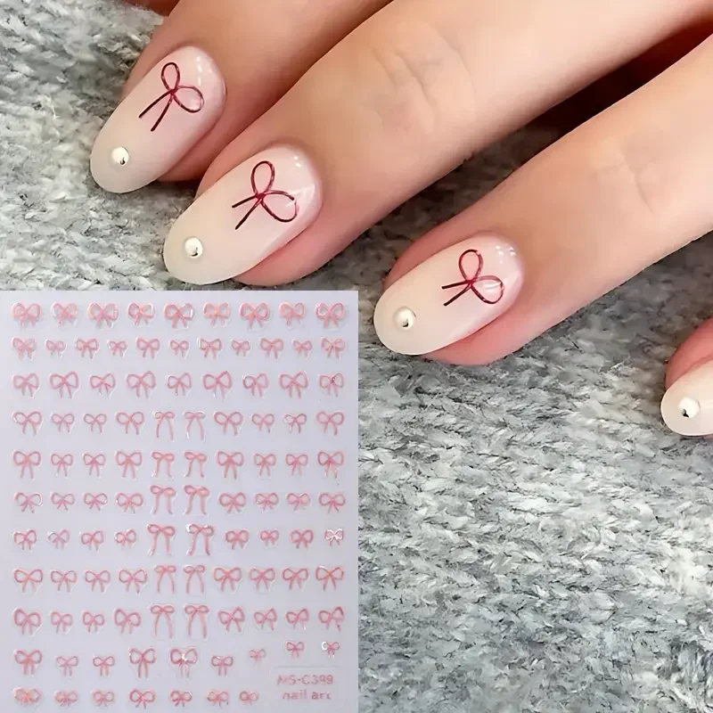 2 stücke schwarz weiß rosa Mini Bowknot Design Nail Art Aufkleber selbst klebende Spitze Bänder Bogen Schmetterling Abziehbilder Nail Art Dekoration – Detail 4