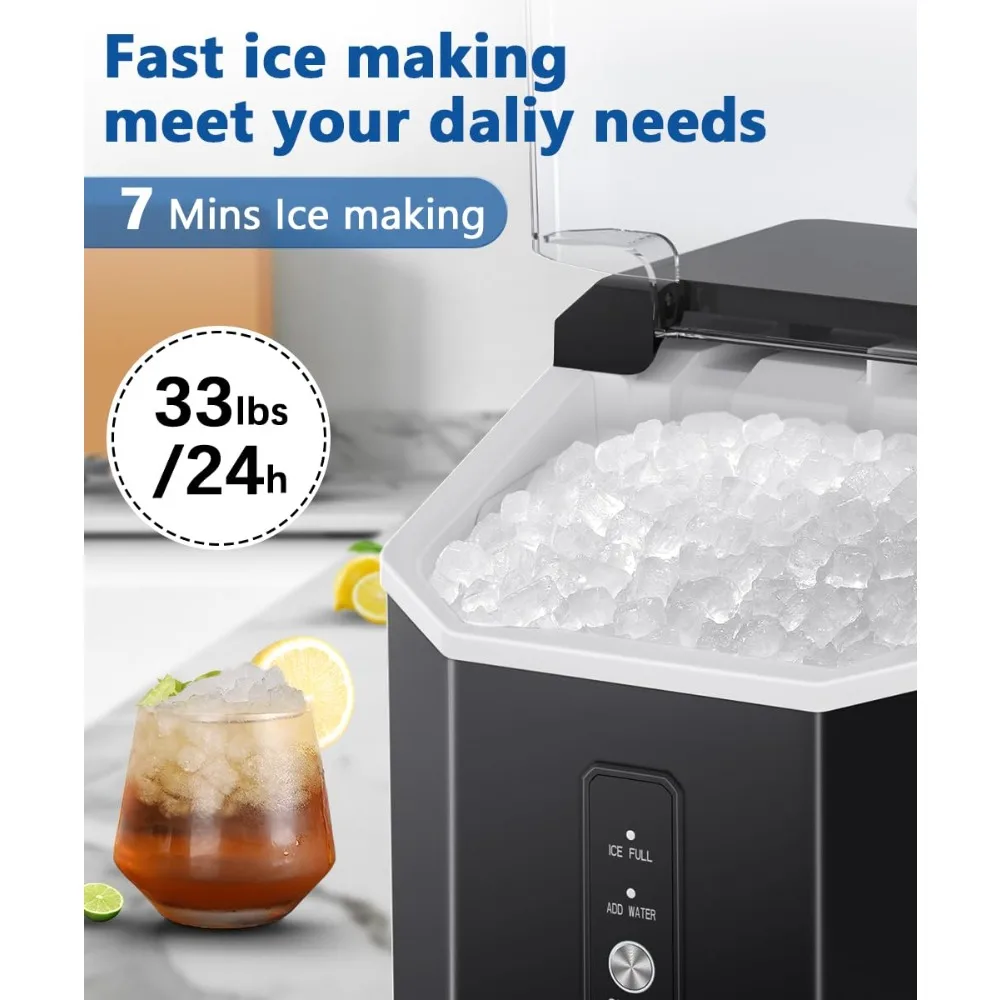 Ice Maker, 10,000pcs/33lbs/Day, Portable Handheld Nugget Ice Maker Machine with Handle, Ice Makers Countertop Self-Cleaning 2