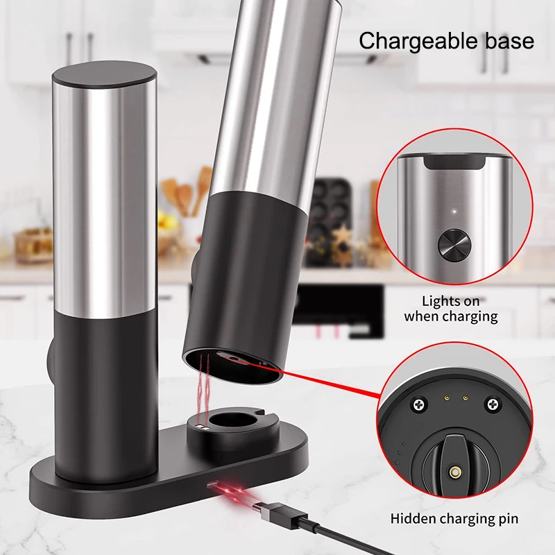 Dropship Electric Salt And Pepper Grinder Set With Charging Base