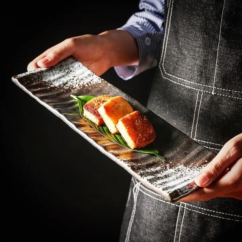 

Japanese Sushi Sashimi Rectangular Plate Western Dessert Snack Dishes Commercial Creative Long Plates Cross-border Ceramic Dish