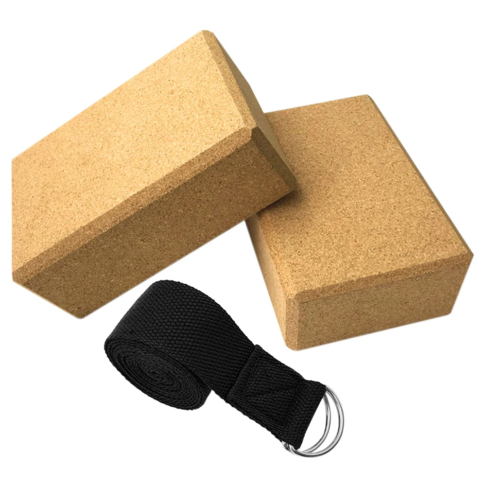 

Wholesale Custom Logo High Density Cork Yoga Blocks And Strap Set For Home Yoga Training