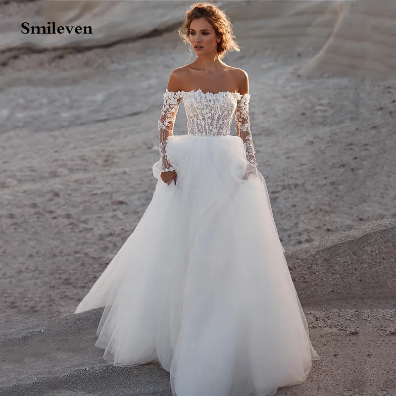 

Smileven Lace Wedding Dresses A Line Sleeveless Appliqued Lace Elegant Bride Dress Wedding Gowns Backless 2023 Vestido De Noiva