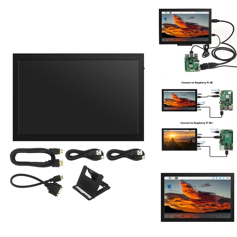 

10.1 Inch Touch Screen LCD Display With Metal Case Replacement Parts Accessories For Raspberry Pi 3B+/4B Jetson Nano PC US Plug
