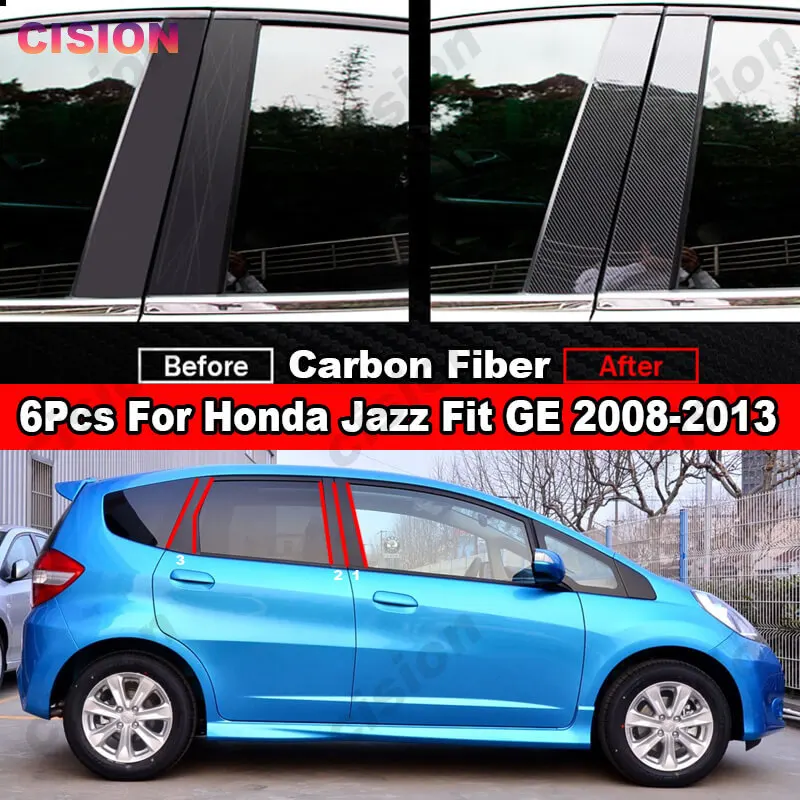 Für Honda Jazz Fit GE 2008-2013 Fenster Tür Spalte B C Säule Post Abdeckung Trim Carbon Faser Glänzend schwarz Spiegel Wirkung PC Aufkleber – Detail 13