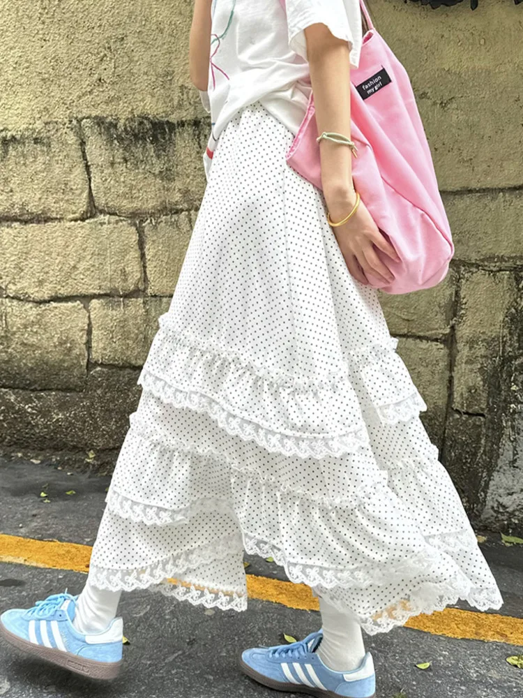 

Модная кружевная юбка-макси в горошек с завышенной талией, женская летняя трапециевидная длинная юбка с высокой талией, женская одежда для женщин 2024