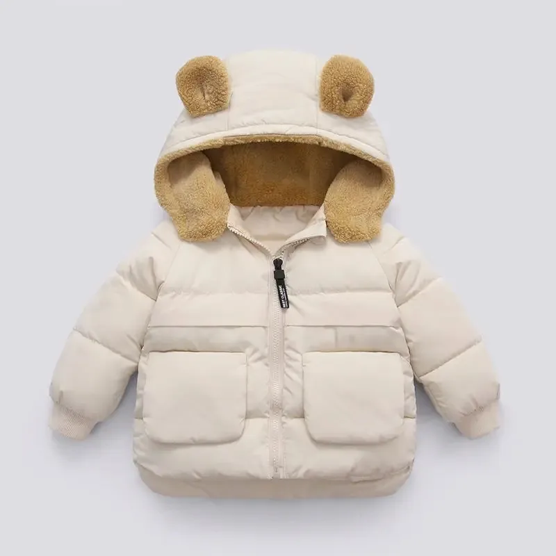 Kids Bear Ear Hooded Puffer Jacket with Pockets Toddler Warm Winter Coat Multi - Color