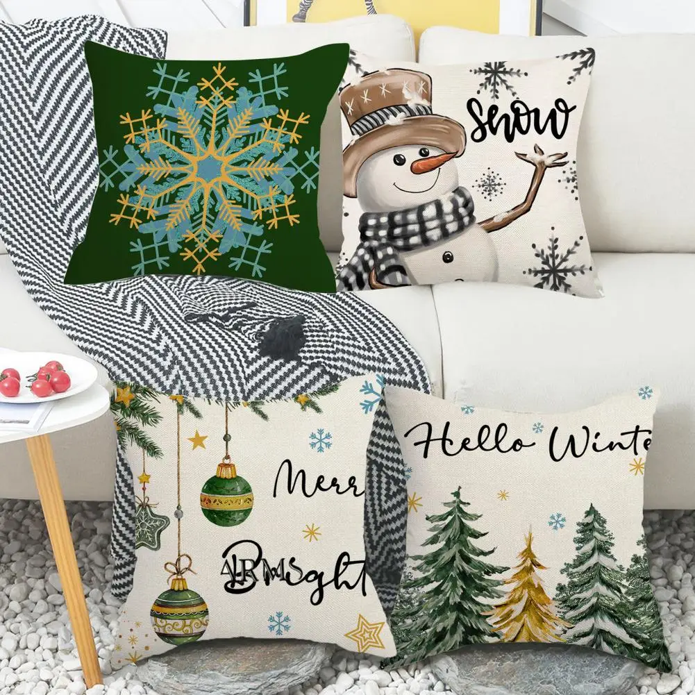 

Christmas Pillow Case Dust Protection Pillow Case Christmas Square Pillow Case Snowman Reindeer Snowflake Tree Print for Home