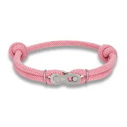 MKENDN Men's Punk Rock Bicycle Chain Bracelet with Nautical Rope and Magic Buckle Accessory (Pink)