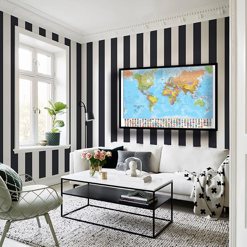225*150cm The World Map Large Poster Non-woven Canvas Painting School Home Supplies Decorative Hanging Picture In Englishh