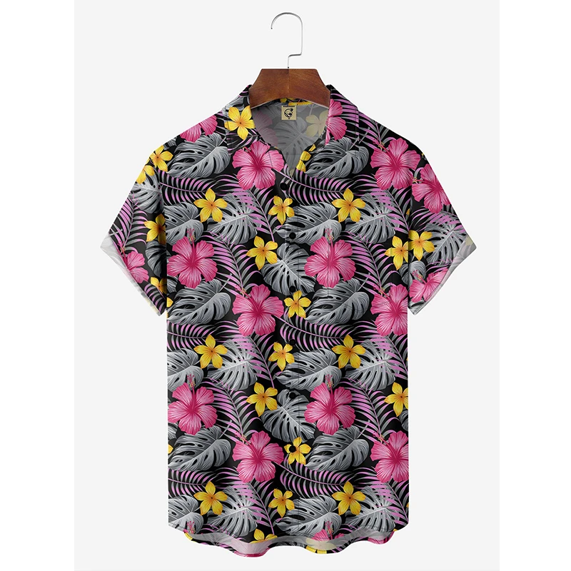 Floral Shirts Men's Hawaii Shirts Holiday Party Blouse Cuba Style Lapel Beach Shirt Flower Camisas Short-sleeved Womens Clothes