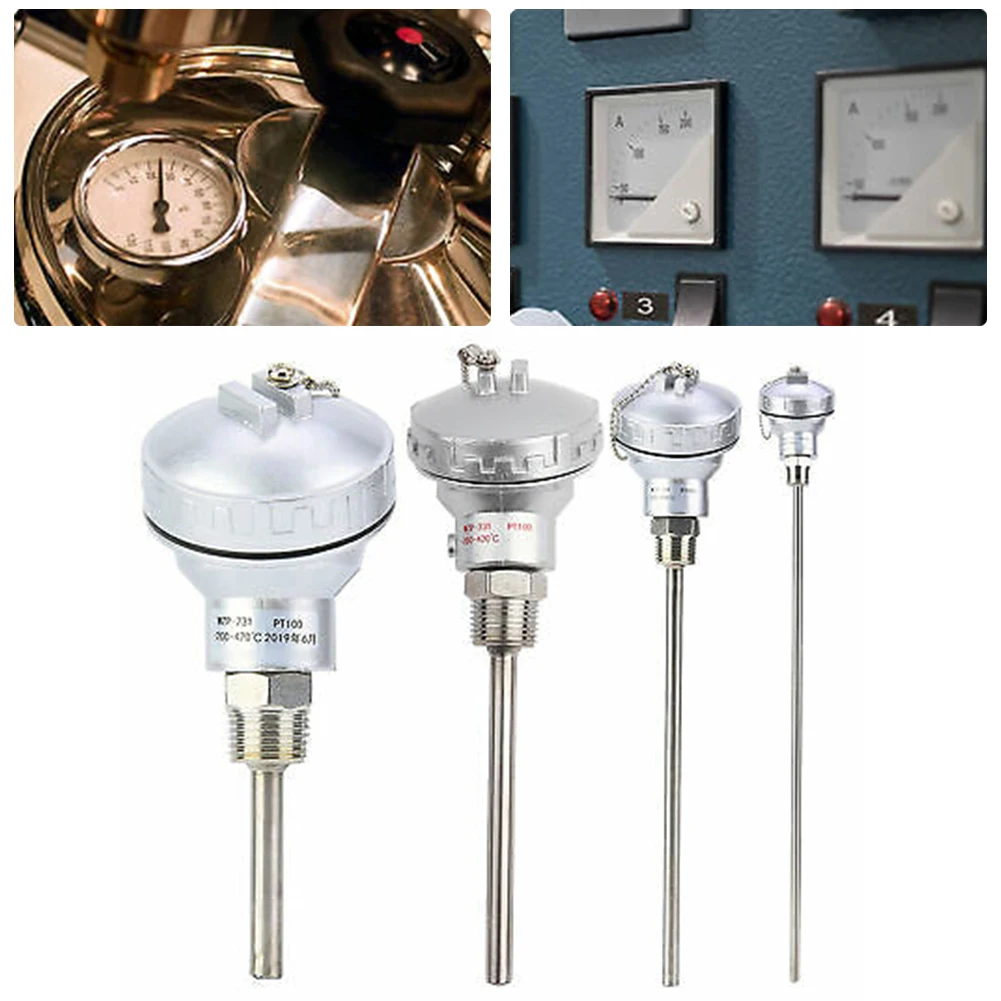 

1pc RTD PT100 Temperature Sensor Probe 1/2" NPT Thread Thermocouple Terminal Head -200~420℃ 50/100/ 200/400mm